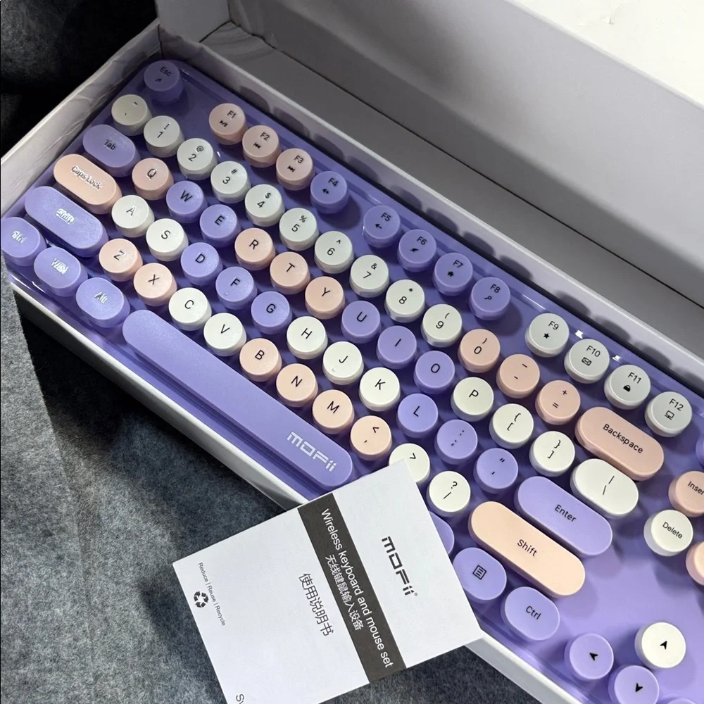 MOFII Wireless Keyboard &Mouse ComboFull-Size Retro Typewriter-Style purple rose